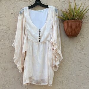 MINKPINK Gorgeous Beige Burnout Feminine Mini Dress